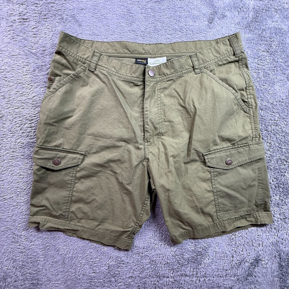 Kathmandu Men's L Cargo Shorts Green Cordura Ripstop Storm Cotton Outdoor Hiking